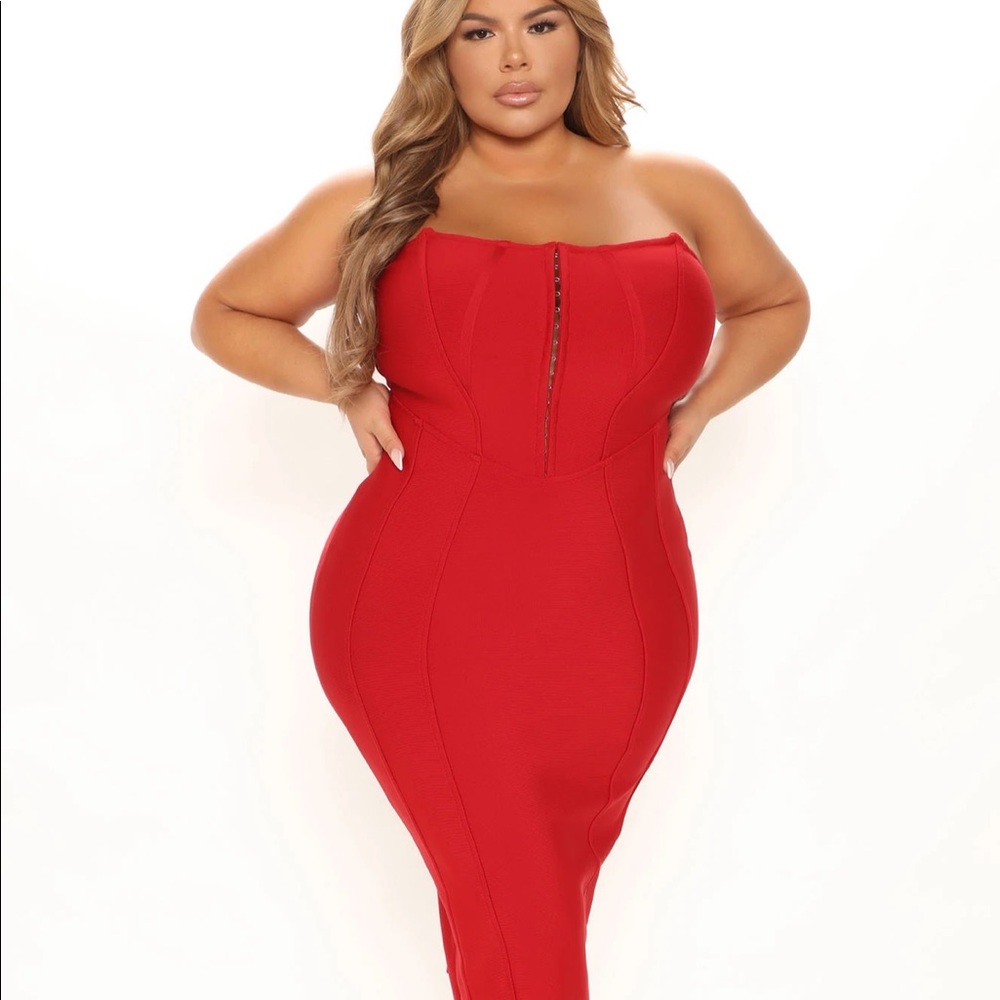 Fashion Nova “Dinner Dates Bandage Midi Dress” Red 2x